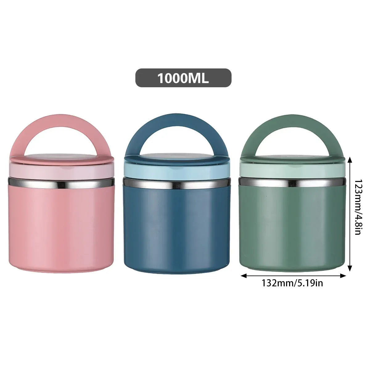 1L Large Capacity Stainless Steel Insulated Lunch Box Food Container Durable - Green