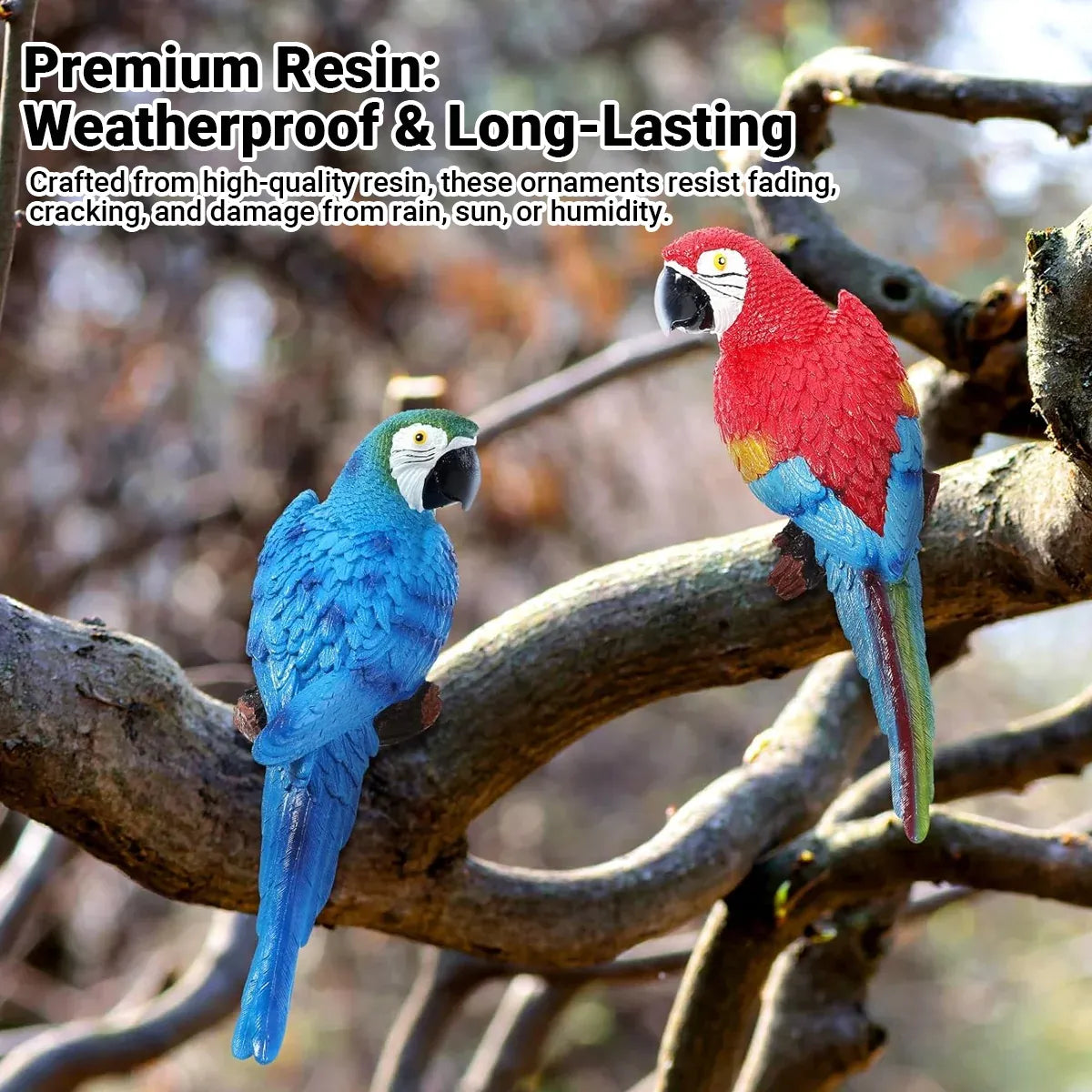 Simulated Half Parrot Tree Hanging Wall Decoration Durable for Home Garden Use - Blue-Red