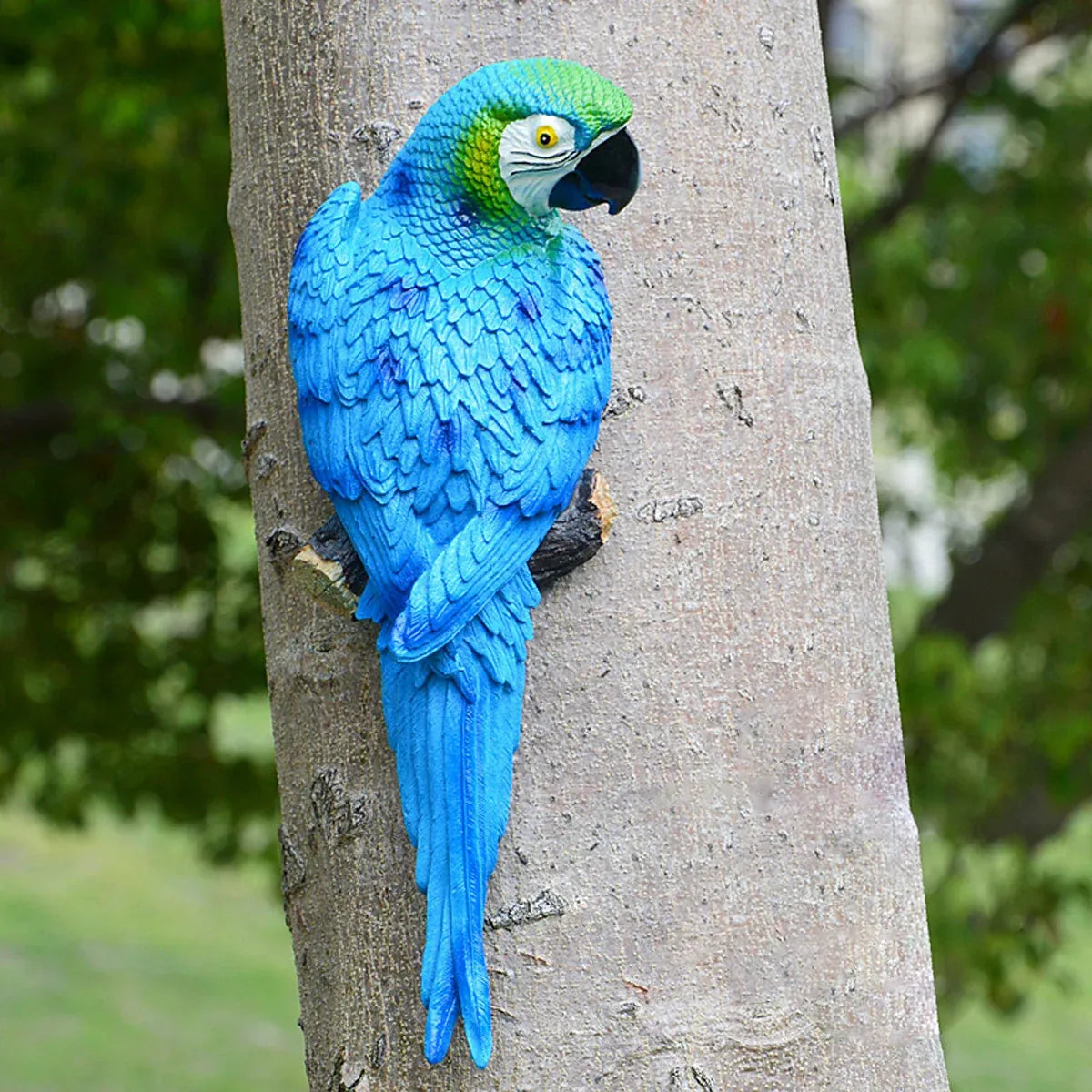 Simulated Half Parrot Tree Hanging Wall Decoration Durable for Home Garden Use - Blue-Red