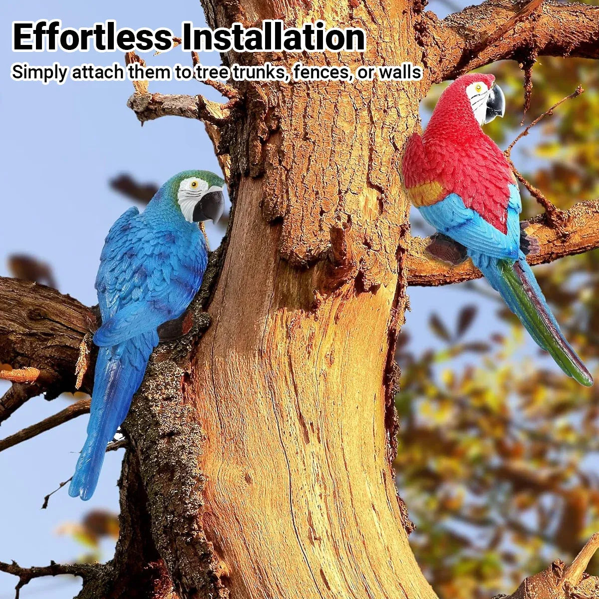 Simulated Half Parrot Tree Hanging Wall Decoration Durable for Home Garden Use - Red-Red