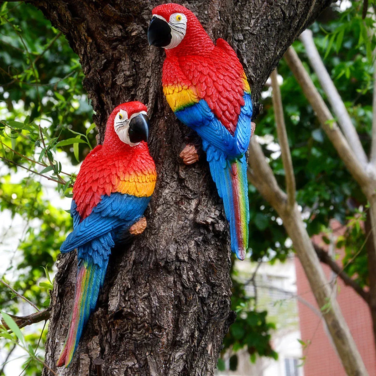 Simulated Half Parrot Tree Hanging Wall Decoration Durable for Home Garden Use - Red-Red