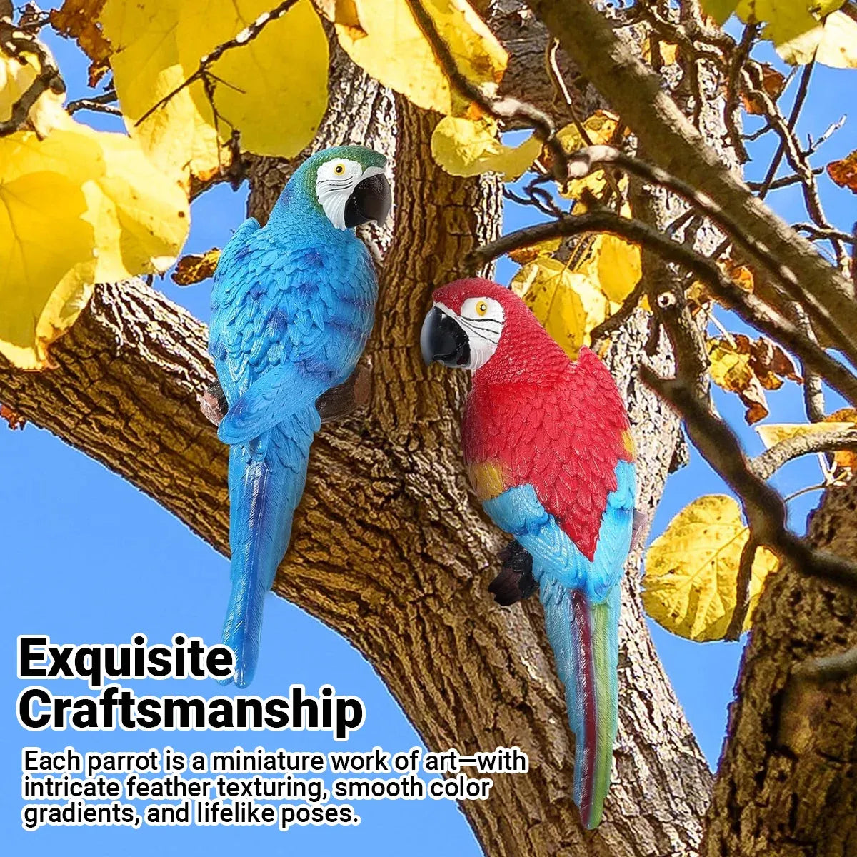 Simulated Half Parrot Tree Hanging Wall Decoration Durable for Home Garden Use - Red-Red