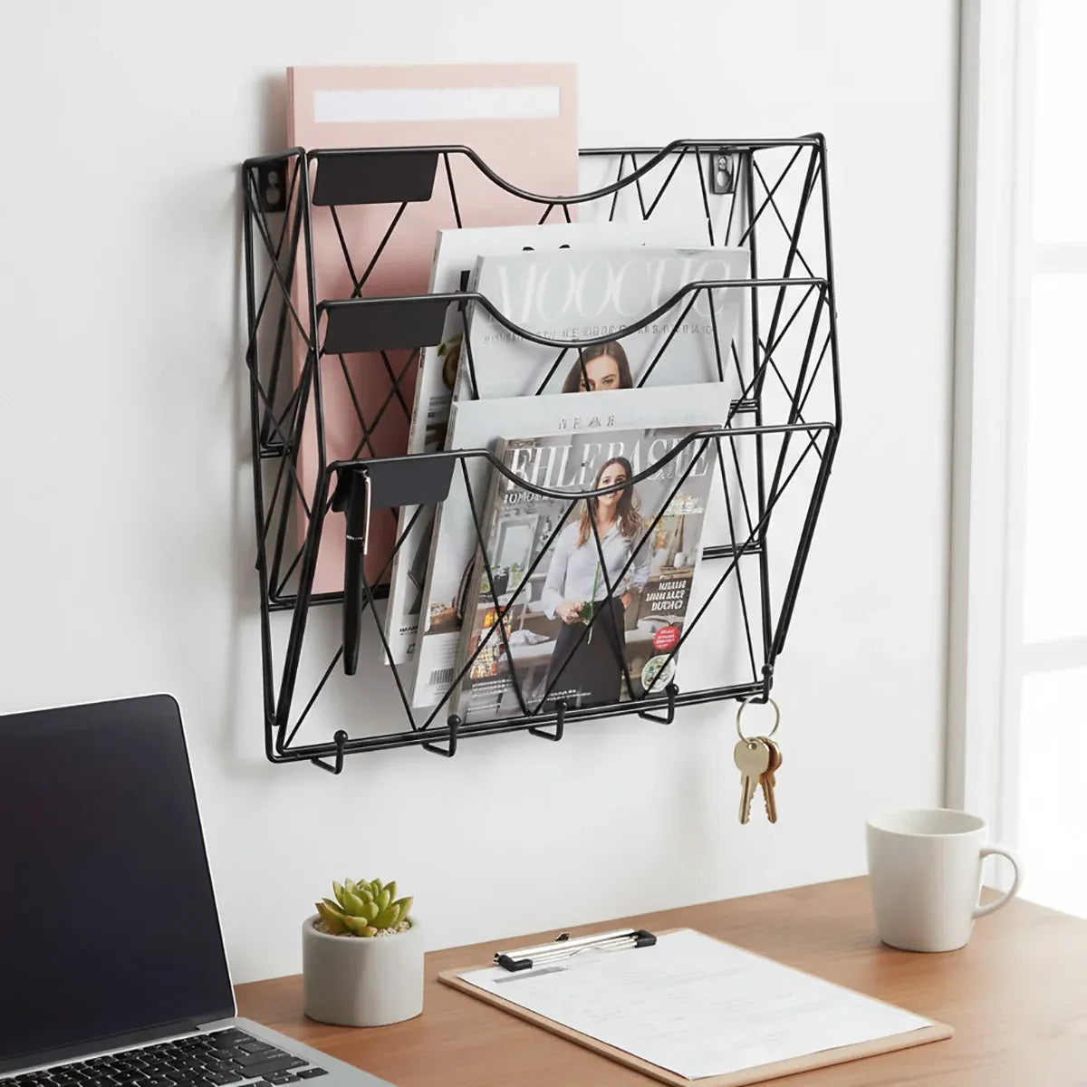 3-Tier Wall Mounted File Magazine Rack Easy to Use for Home Office Living Room