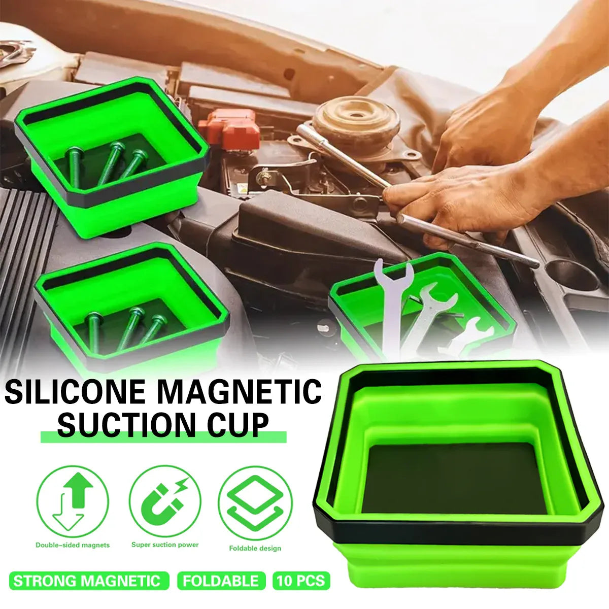 10PCS Silicone Magnetic Tool Tray Folding Storage Disk Screw Bolt Organizer