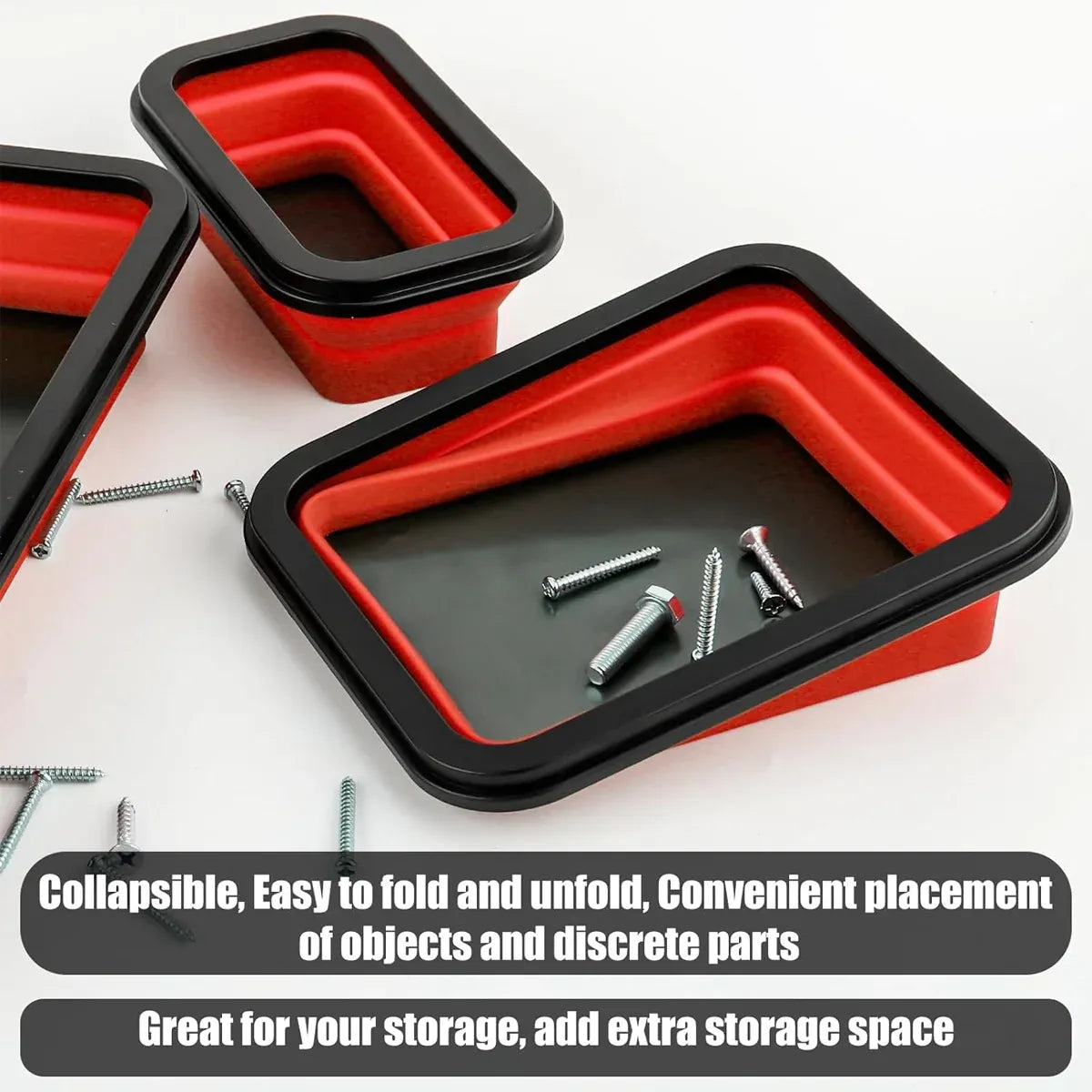 3PCS Foldable Metal Parts Tray Set Silicone Tool Organizer for Garage Repair