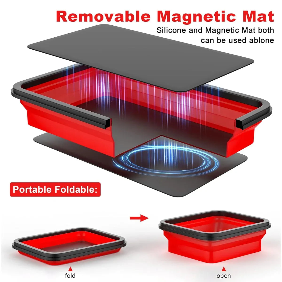 3PCS Foldable Metal Parts Tray Set Silicone Tool Organizer for Garage Repair