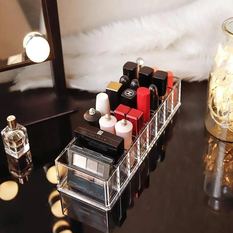Clear Acrylic Cosmetic Makeup Organiser Lipstick Organizer Box Jewellery Storage - L Size 8Grids