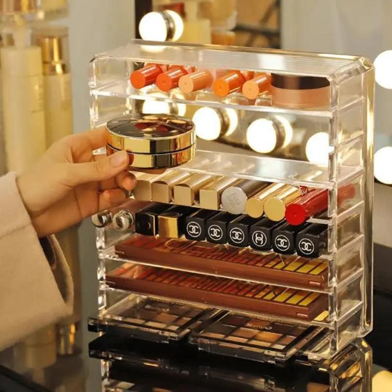 Clear Acrylic Cosmetic Makeup Organiser Lipstick Organizer Box Jewellery Storage - L Size 8Grids