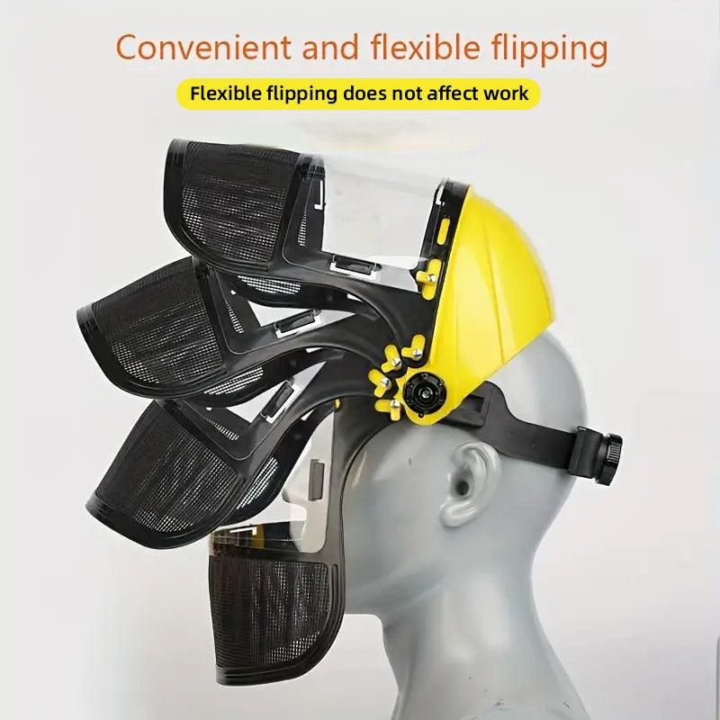 Garden Face Shield Headgear for Mowing and Outdoor Protective Use - Yellow