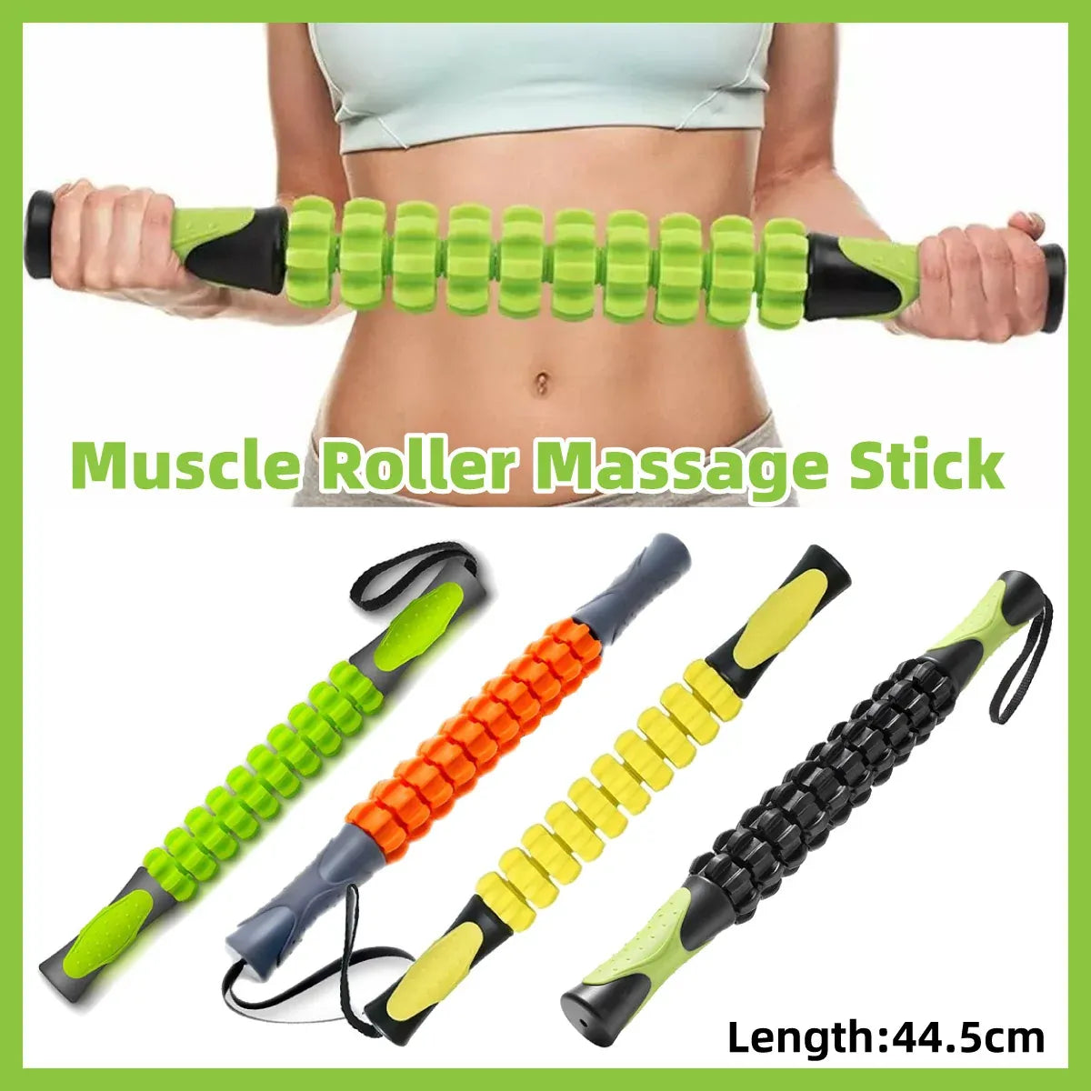 Muscle Roller Stick Full Body Fitness Massage Tool for Home and Gym Use - Green