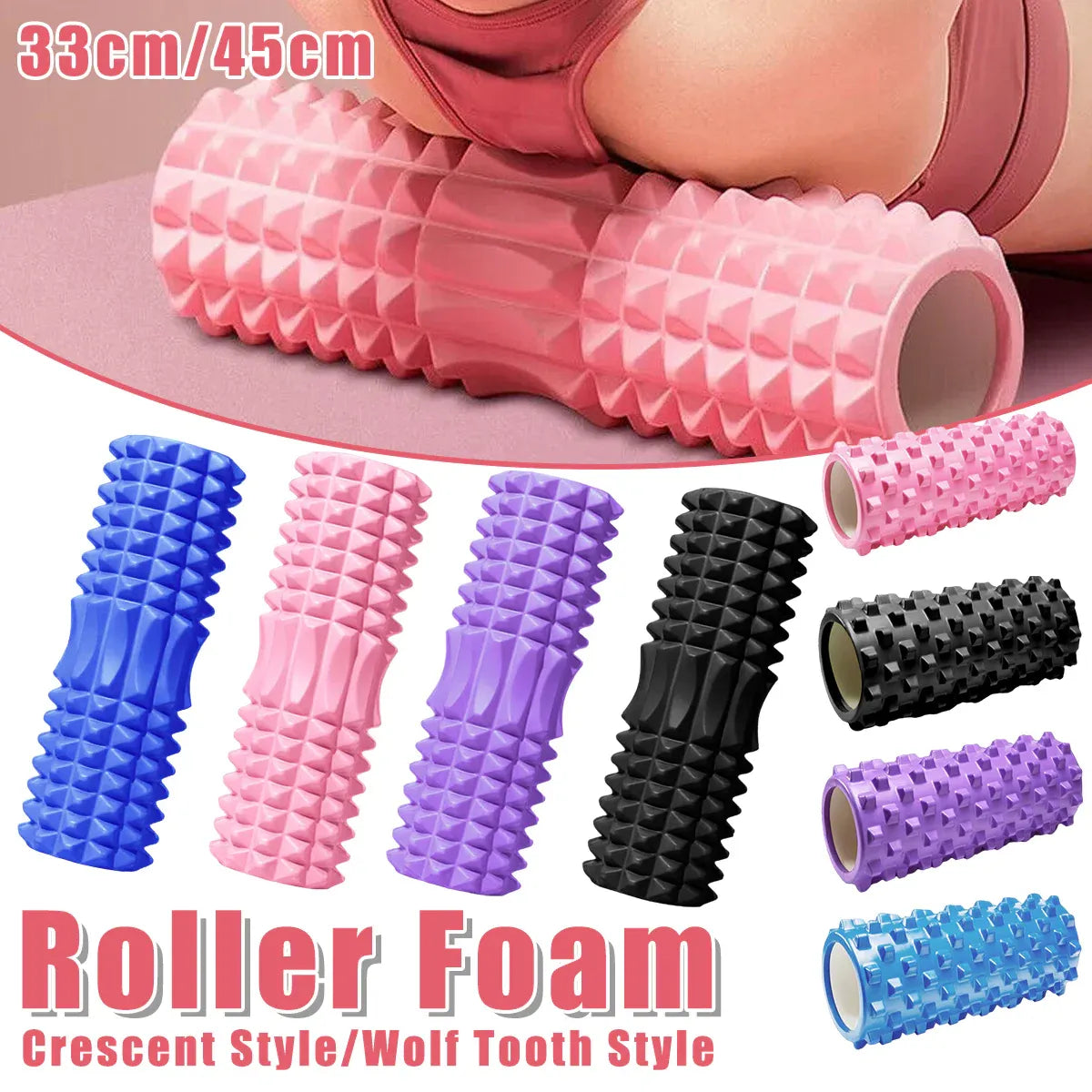 High Density EVA Foam Roller Yoga Massage Stick for Fitness - Wolf Tooth Style Blue-45cm