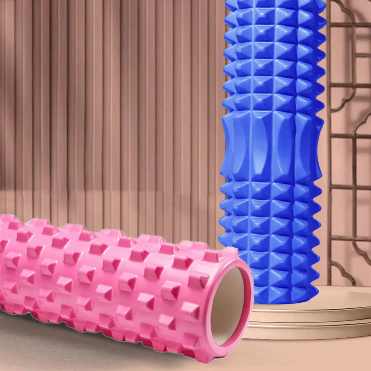 High Density EVA Foam Roller Yoga Massage Stick for Fitness - Wolf Tooth Style Pink-45cm