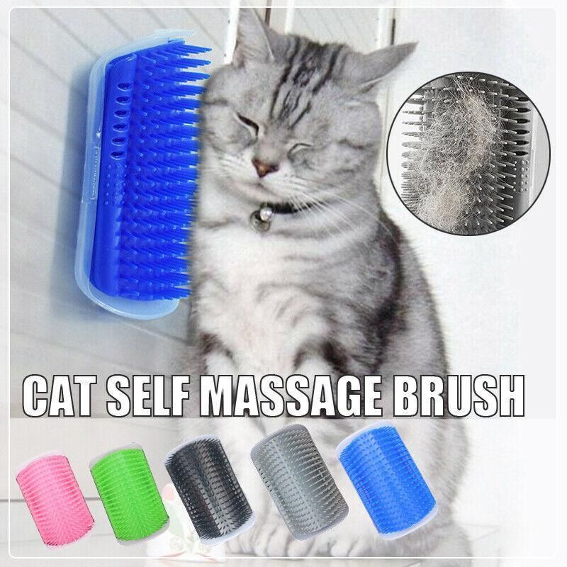 Pet Cat Self Massage Brush Comb Scratcher Wall Corner Self Groomer Grooming Toys - Black