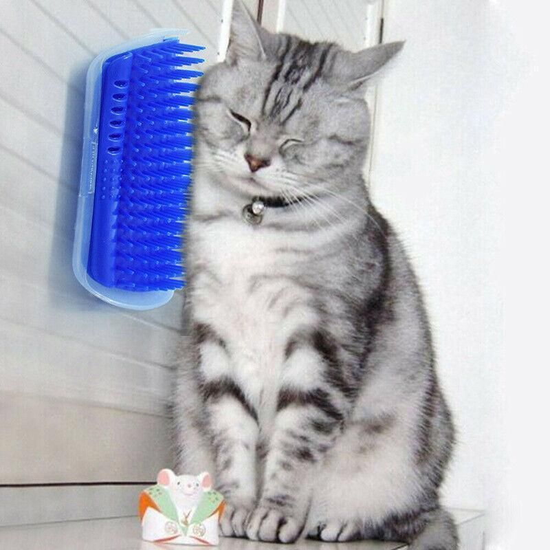 Pet Cat Self Massage Brush Comb Scratcher Wall Corner Self Groomer Grooming Toys - Black