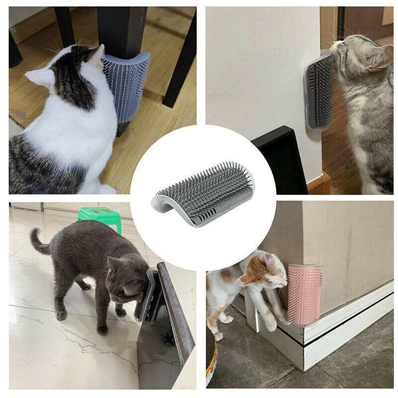 Pet Cat Self Massage Brush Comb Scratcher Wall Corner Self Groomer Grooming Toys - Black