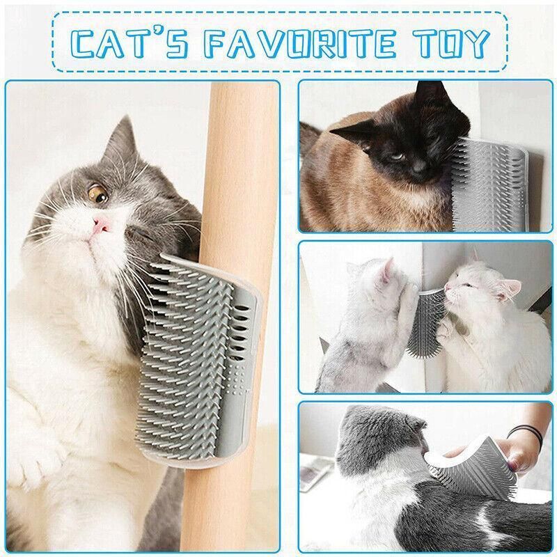 Pet Cat Self Massage Brush Comb Scratcher Wall Corner Self Groomer Grooming Toys - Blue