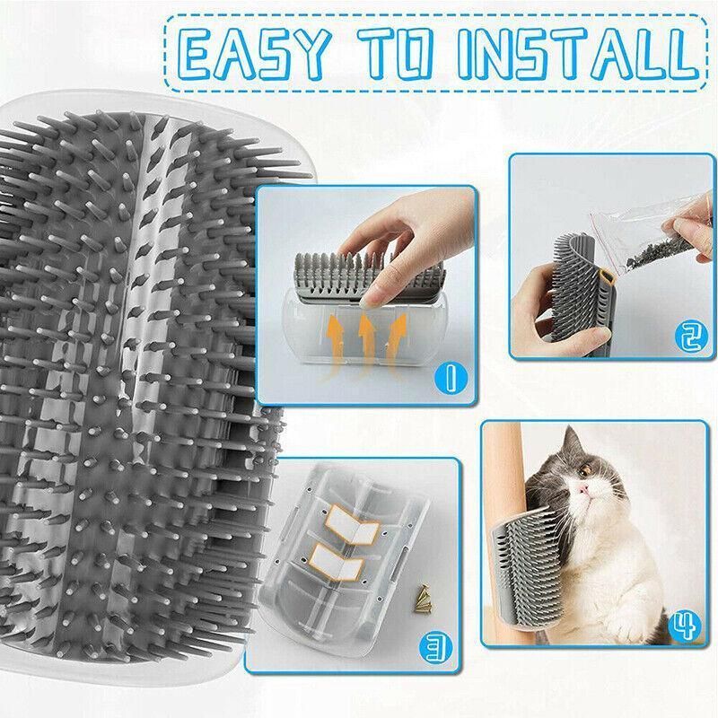 Pet Cat Self Massage Brush Comb Scratcher Wall Corner Self Groomer Grooming Toys - Grey