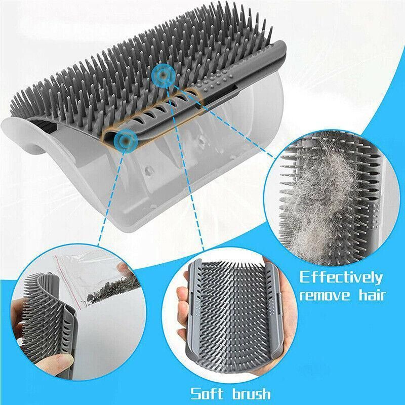 Pet Cat Self Massage Brush Comb Scratcher Wall Corner Self Groomer Grooming Toys - Grey