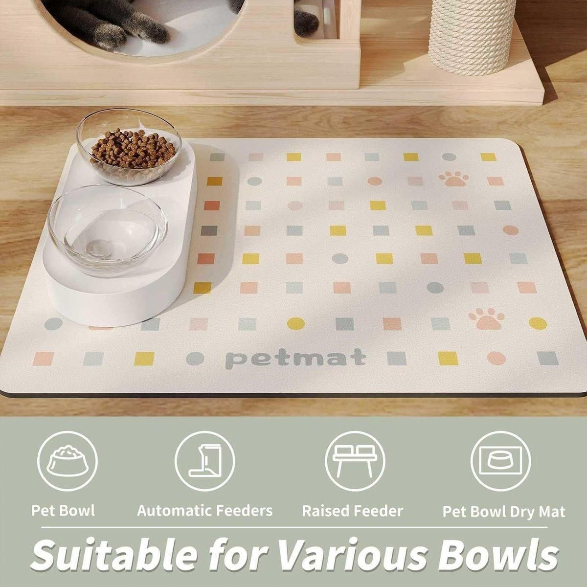Pet Feeding Mat Dogs Cats Absorbent Non Slip Pet Placemat Waterproof Mat - Beige