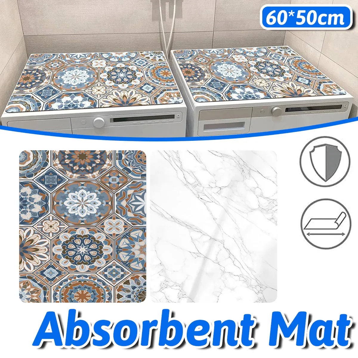 Quick-Dry Washing Machine Floor Mat - Colourful Print