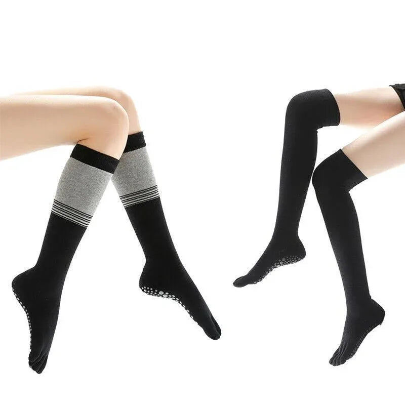 Women Long Massage Pilates Socks Yoga Socks Non Slip Socks Medium Open - Medium Open Toe Black