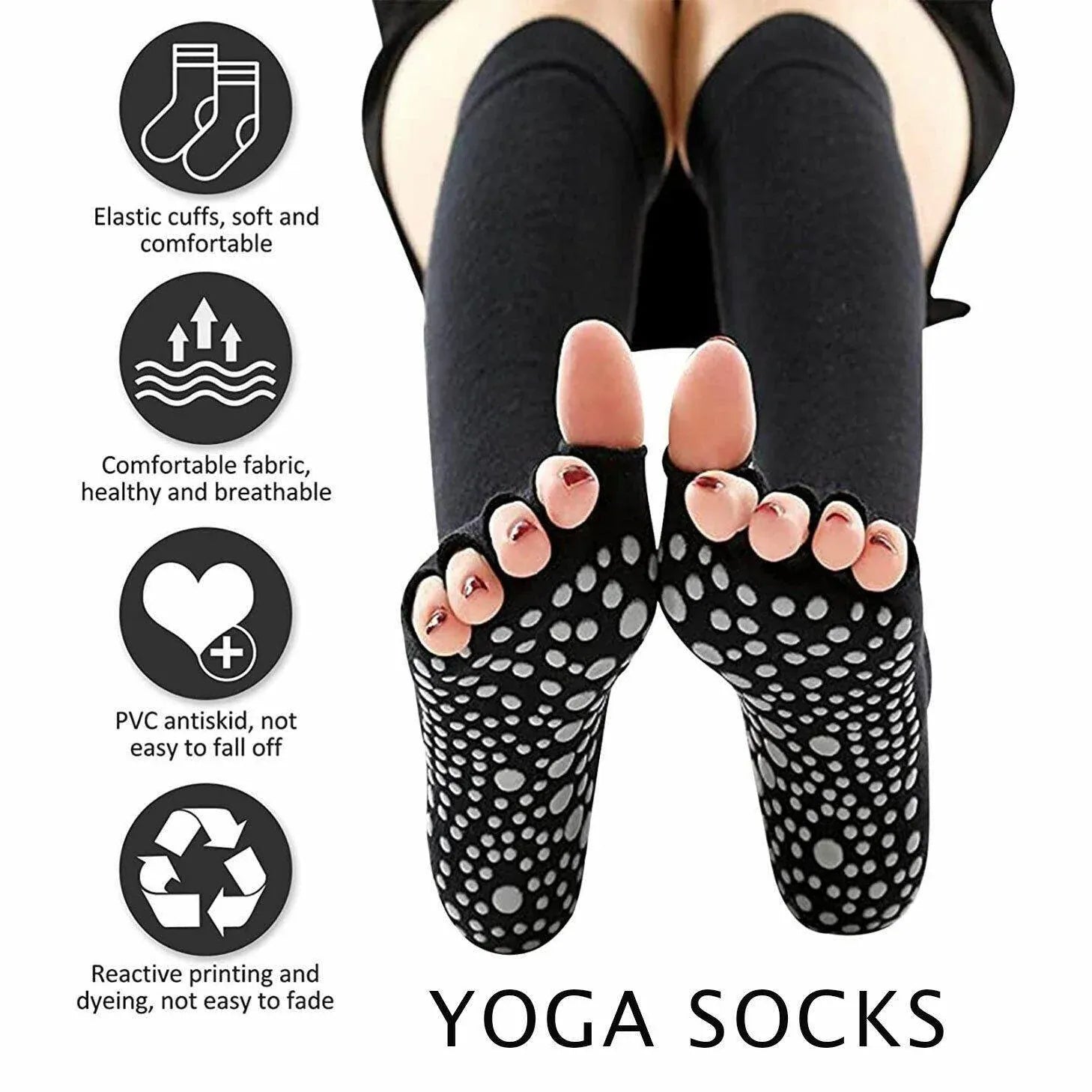 Women Long Massage Pilates Socks Yoga Socks Non Slip Socks Medium Open - Medium Open Toe Dark Gray