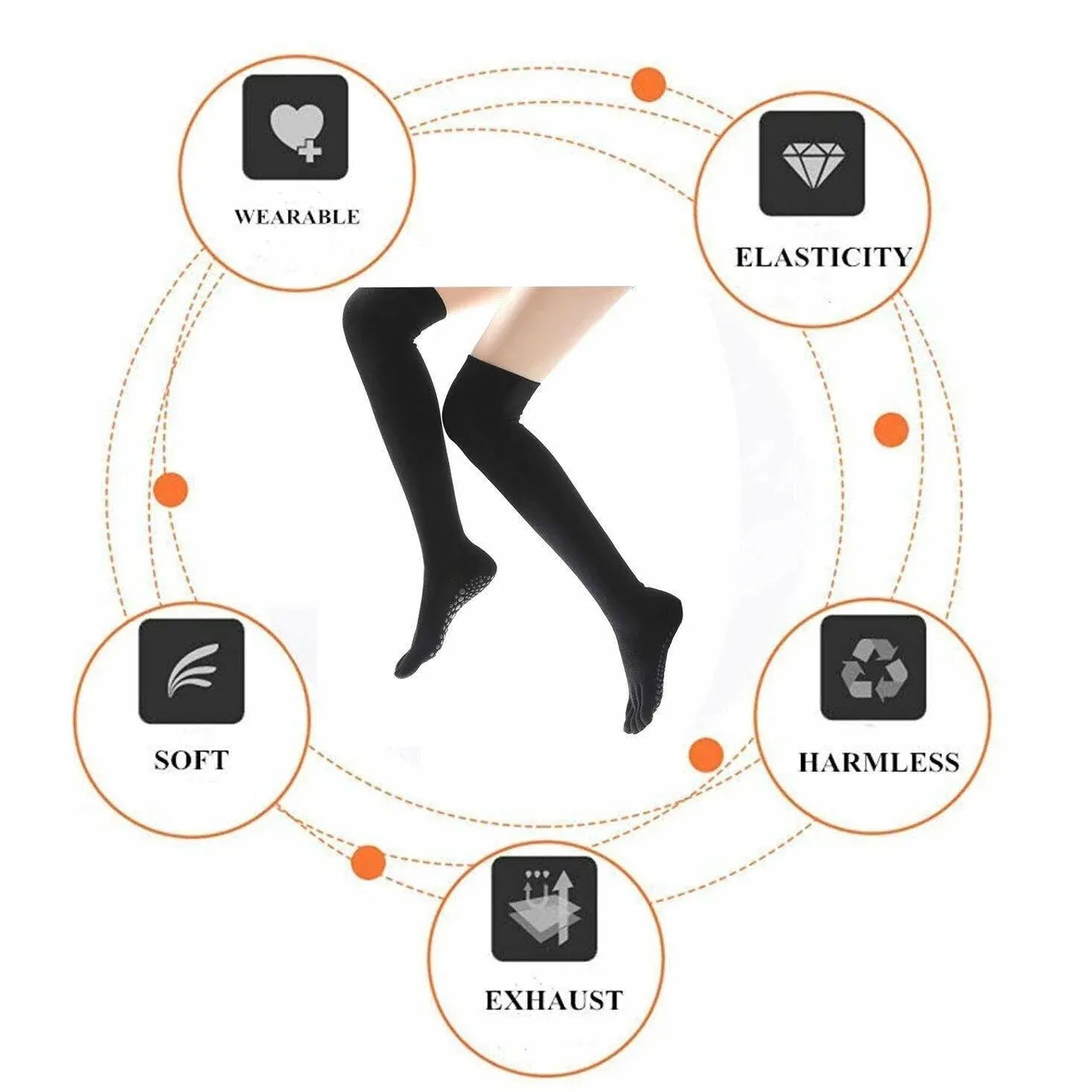 Women Long Massage Pilates Socks Yoga Socks Non Slip Socks Medium Open - Medium Open Toe Dark Gray