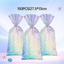 Mermaid Party Favour Bags 150 Pack with Gold Twist Ties 27.5 x 13 cm