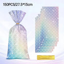 Mermaid Party Favour Bags 150 Pack with Gold Twist Ties 27.5 x 13 cm