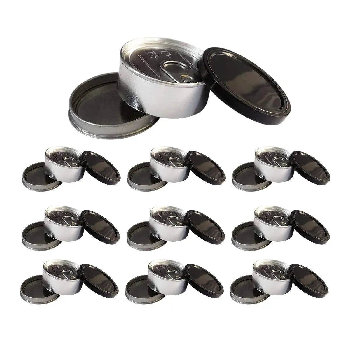 Round Tin Storage Box 100ml Easy Pull Lid Metal Container 10pcs Small Parts