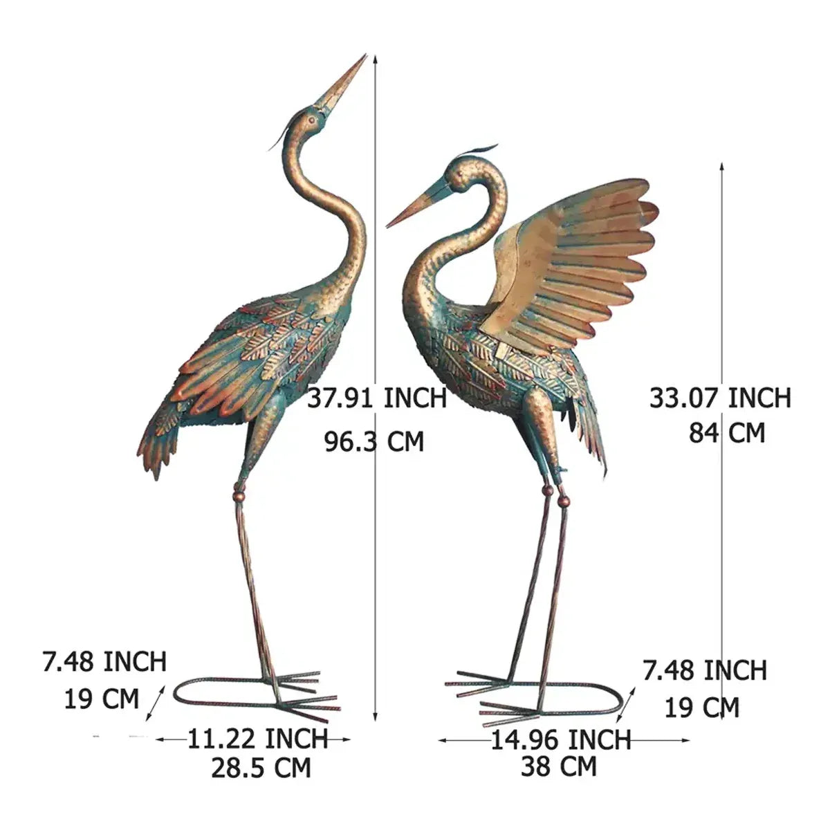 2PCS Metal Crane Statue Decoration Rustproof for Home Garden Patio Yard Ornament