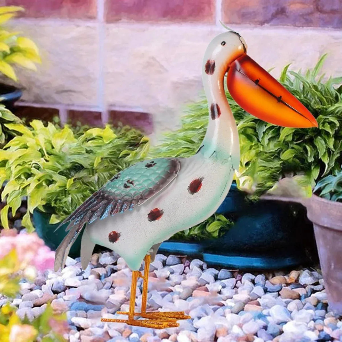 Iron Pelican Statue Garden Decoration for Outdoor Yard Patio Lawn Porch Ornament