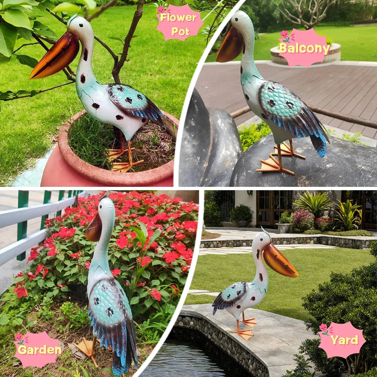 Iron Pelican Statue Garden Decoration for Outdoor Yard Patio Lawn Porch Ornament