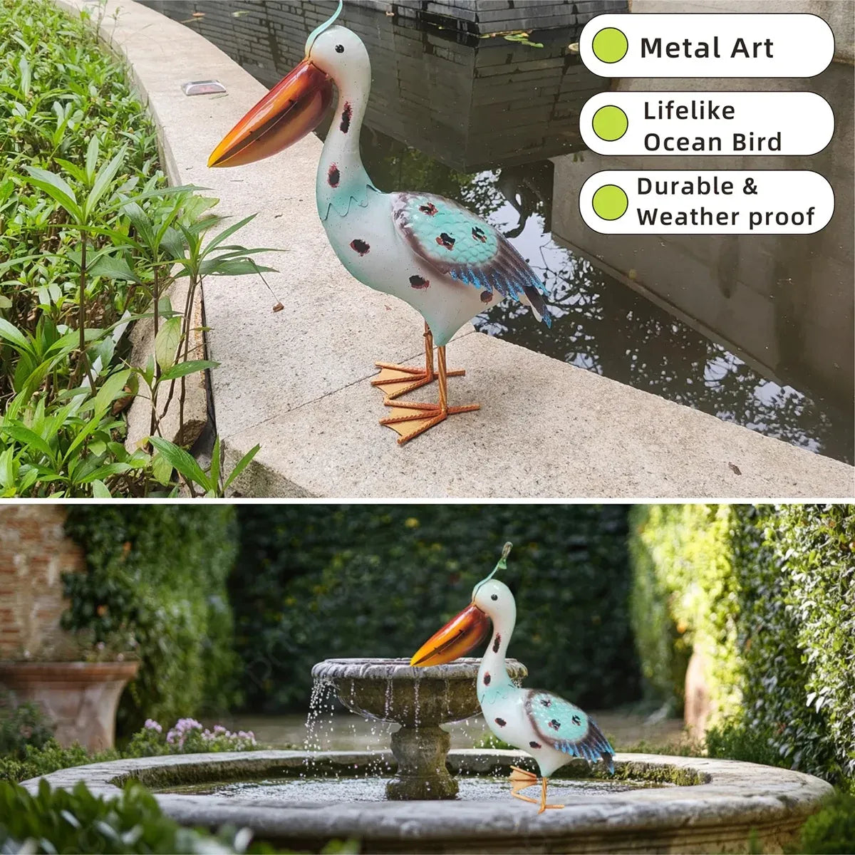 Iron Pelican Statue Garden Decoration for Outdoor Yard Patio Lawn Porch Ornament