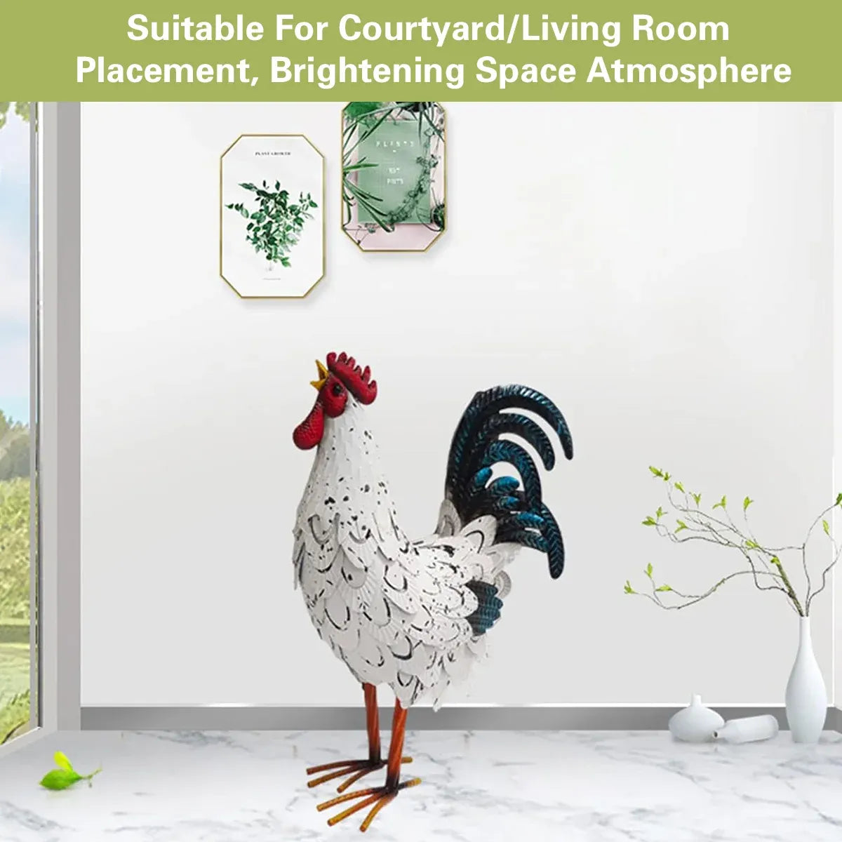 Metal Rooster Standing Decoration Rustproof for Home Garden Yard Patio Ornament