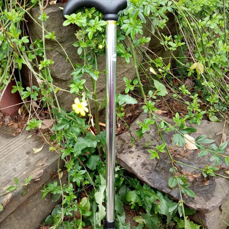 Metal Walking Stick Travel Retractable Cane Pole Compact Adjustable Lightweight - Black