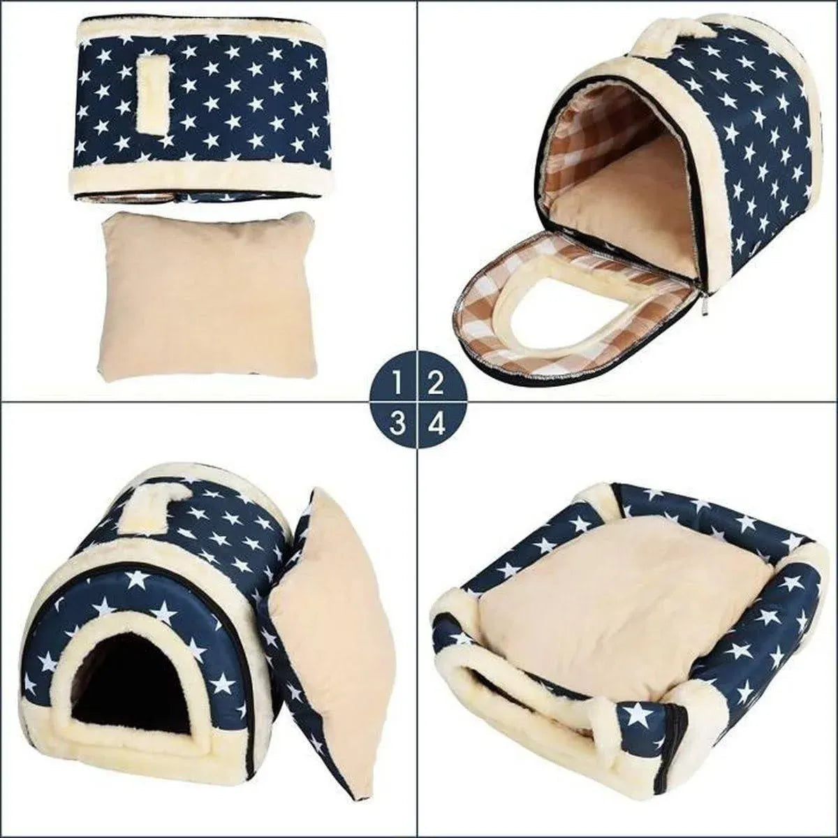 S Size Pet House Kennel Soft Igloo Beds Cave Cat Puppy Bed Warm Cushion Fold - Brown