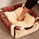 S Size Pet House Kennel Soft Igloo Beds Cave Cat Puppy Bed Warm Cushion Fold - Brick