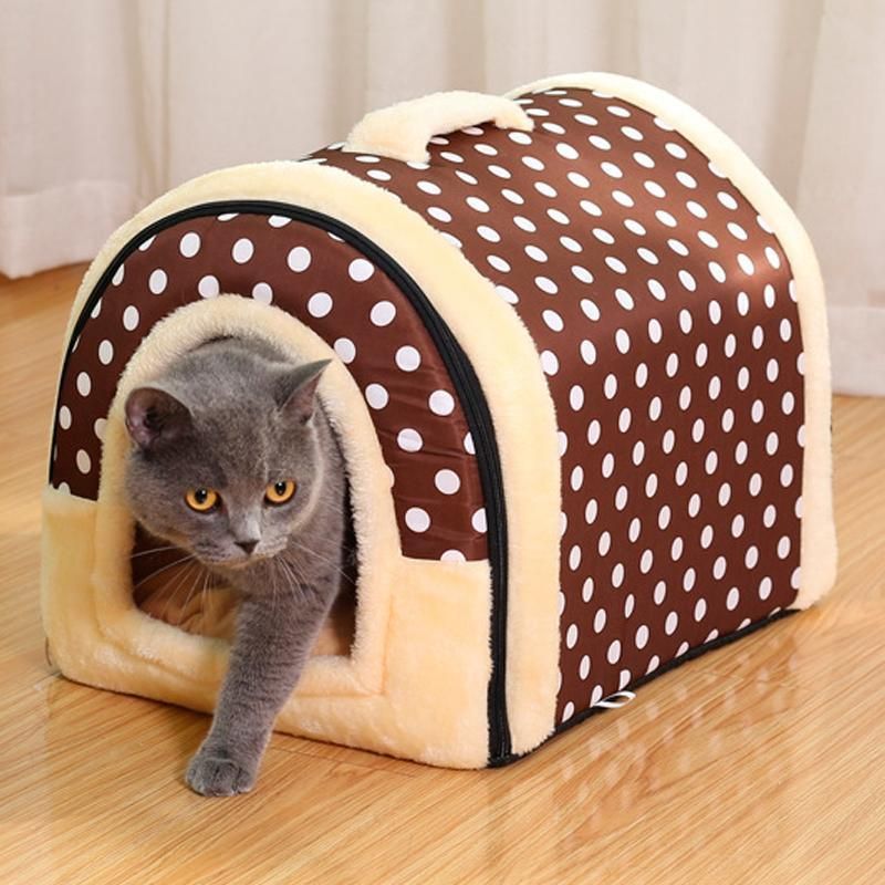 XL Size Pet House Kennel Soft Igloo Beds Cave Cat Puppy Bed Warm Cushion Fold - Brick
