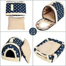 L Size Pet House Kennel Soft Igloo Beds Cave Cat Puppy Bed Warm Cushion Fold - Brown Dots