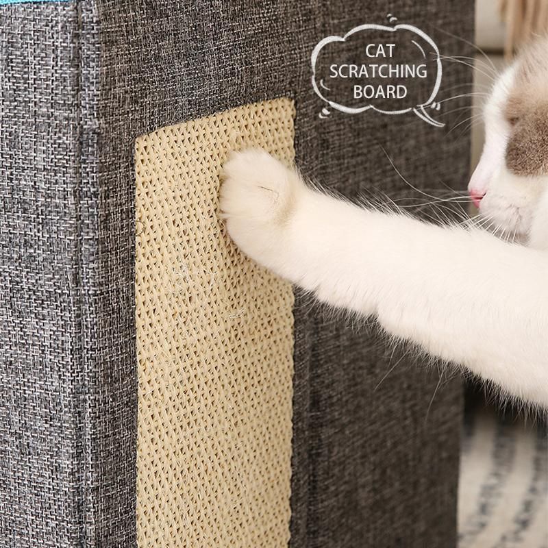 Foldable Pet Cat Calming Bed Hideaway Interactive House Nest Scratching Board - Navy
