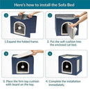 Foldable Pet Cat Calming Bed Hideaway Interactive House Nest Scratching Board - Navy