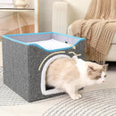 Foldable Pet Cat Calming Bed Hideaway Interactive House Nest Scratching Board - Navy