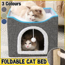 Foldable Pet Cat Calming Bed Hideaway Interactive House Nest Scratching Board - Navy