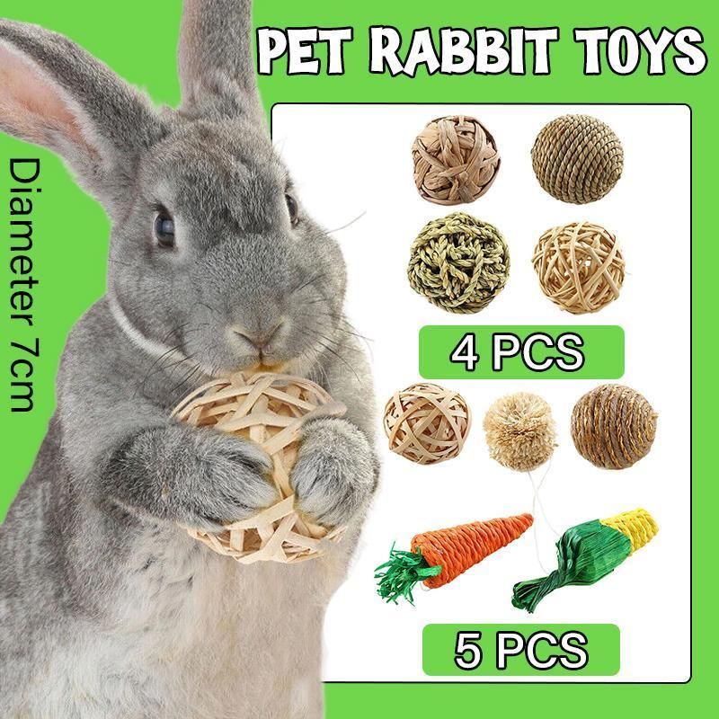 4/5PCS Pet Balls Rabbit Toys Bunny Straw Rattan Woven Chewing Ball Biting Toys - 5PCS