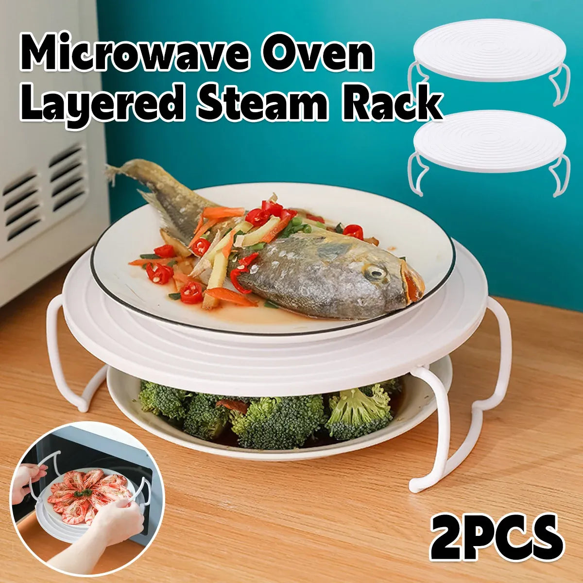 2PCS Kitchen Steaming Rack Multi Layer Tray Microwave Oven Cooking Shelf