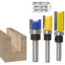 3PCS 1/4inch Shank Flute Flush Trim Router Bit Set Top Bearing Milling Cutter Kit