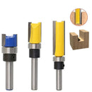 3PCS 1/4inch Shank Flute Flush Trim Router Bit Set Top Bearing Milling Cutter Kit