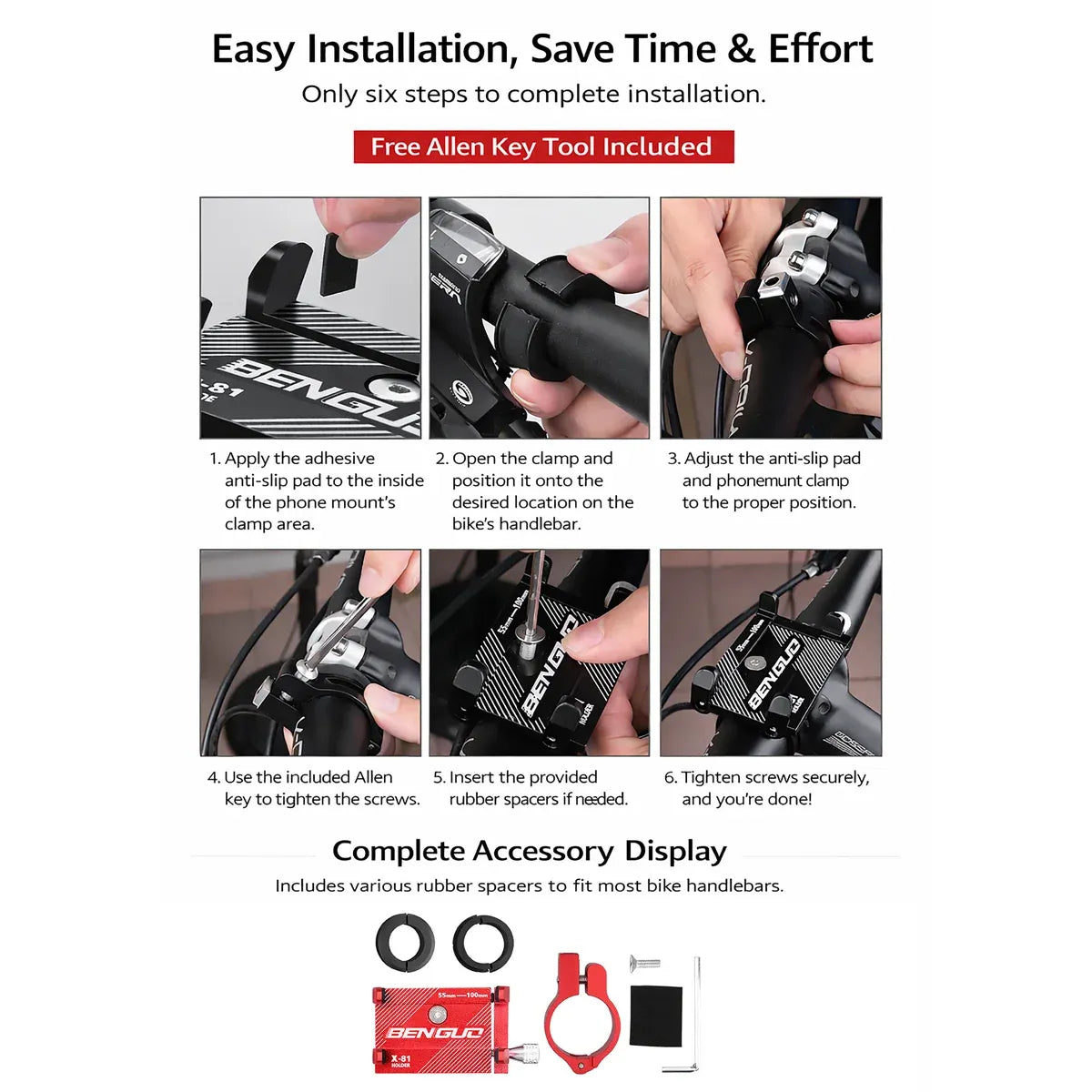 Aluminium Alloy Bicycle Phone Holder Handlebar Mount For Bike Motorcycle - Black