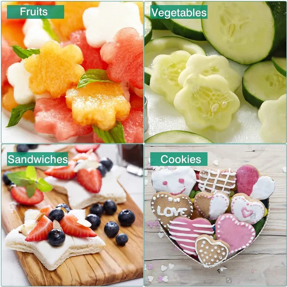 12PCS Sandwich Cutters Cartoon Cookie Molds Food Grade For Baking Decoration